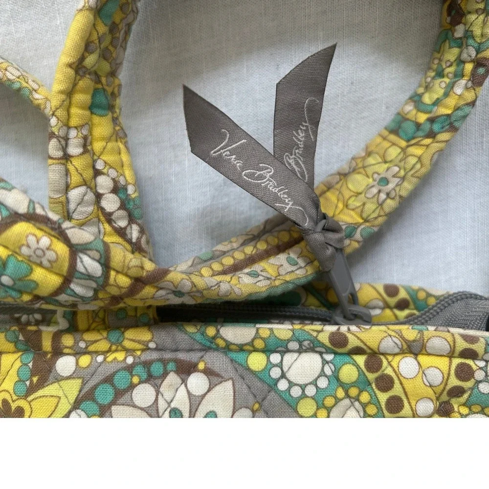 Vera Bradley Sun Valley Quilted Cotton‎ Tote Bag Yellow Teal Paisley Zip Top#480